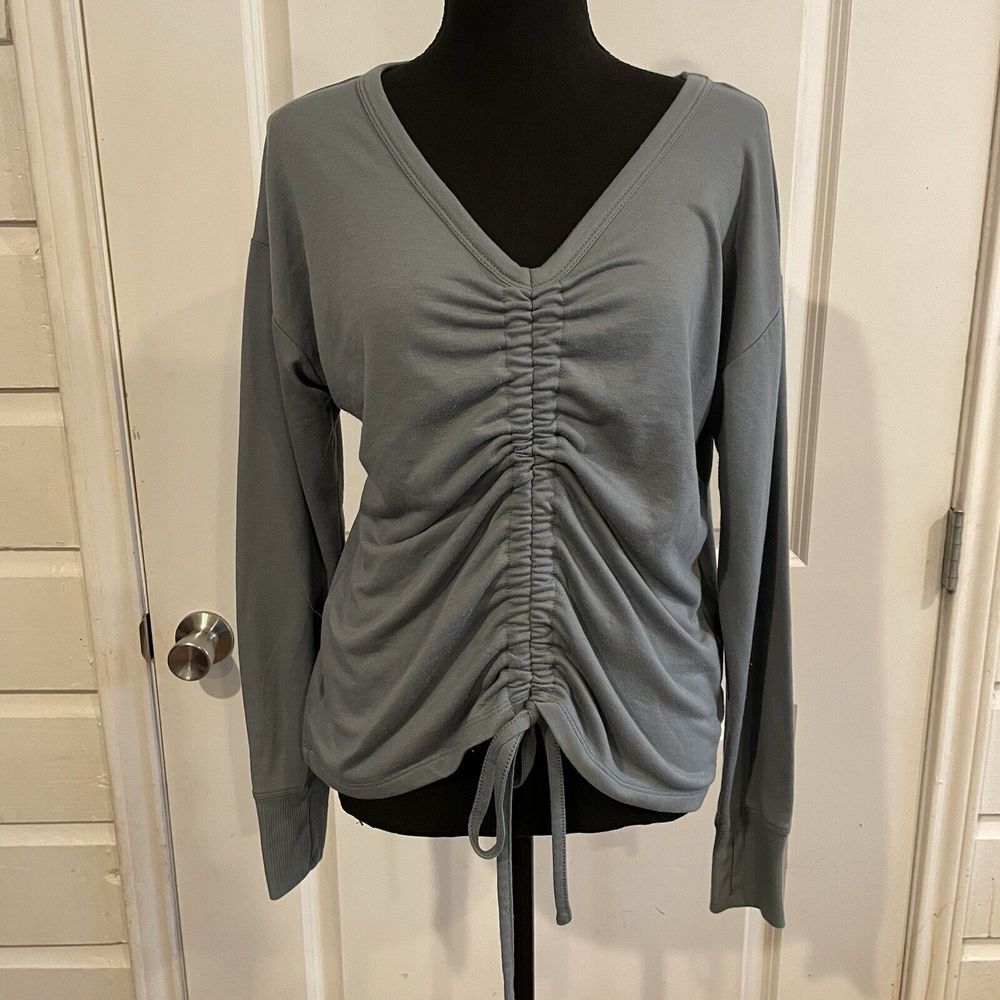 Freely Women's Long Sleeve‎ Draw String Ruched Athletic Top